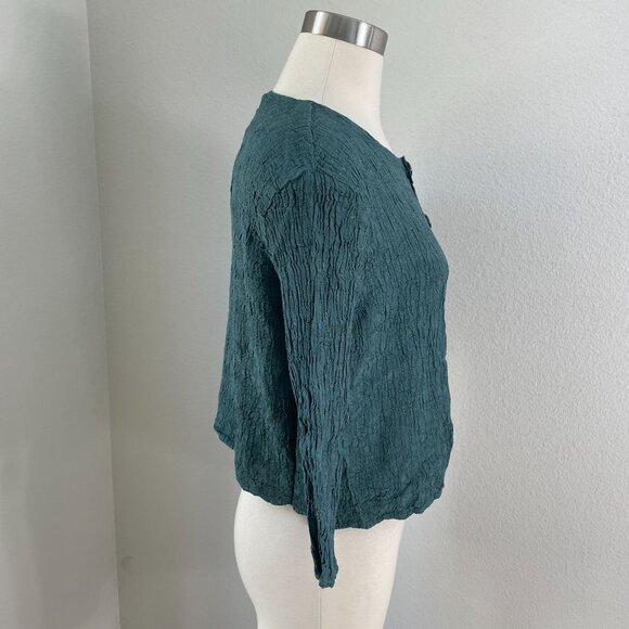 NEW Cp Shades Womens Small Button Up Textured Crinkled Top Teal Shirt - Picture 7 of 10